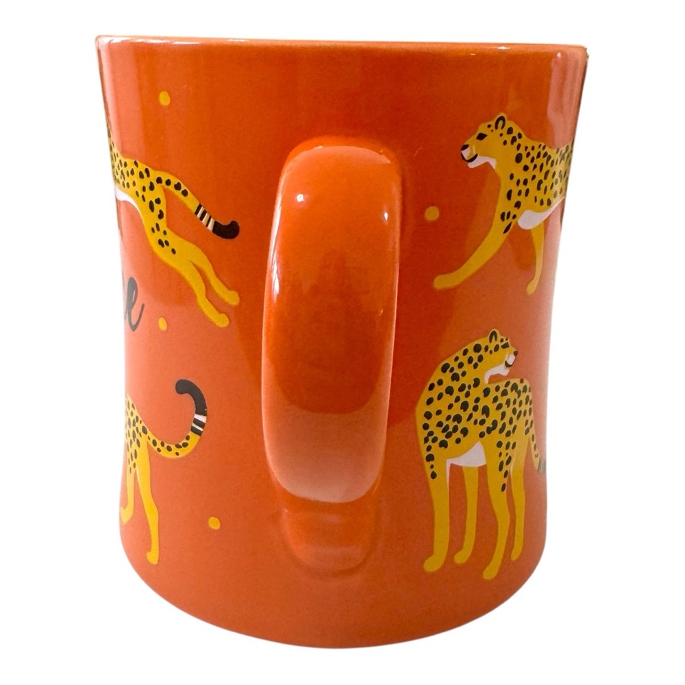 Be Fierce Oversized Cheetah Print Orange Ceramic Coffee Cup Tea Cocoa Mug NWT - Picture 2 of 5